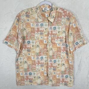 Vintage Fiji Sport Oversized Hawaiian Shirt Size Medium Pastel Boho Southwestern